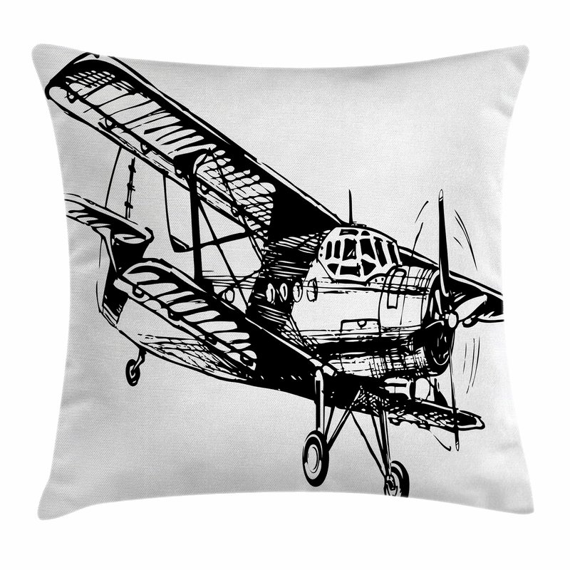 800x800 East Urban Home Vintage Airplane Sketch Art Square Pillow Cover - Vintage Plane Sketch