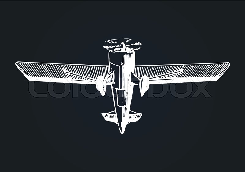 800x564 Vector Drawing Of Flying Aircraft. Vintage Retro Plane Poster - Vintage Plane Sketch