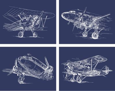 400x317 Vintage Sketch Airplane Posters {Set Of 4 - Vintage Plane Sketch