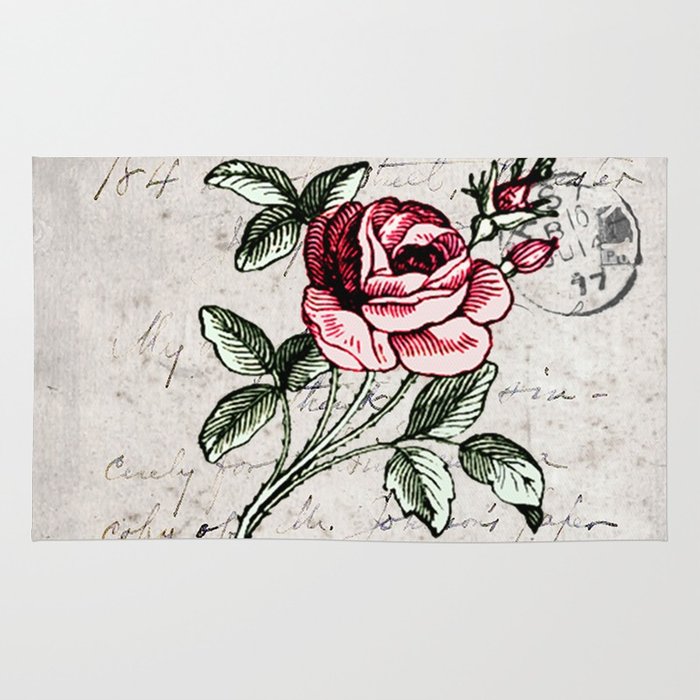 700x700 Shabby Chic Vintage Rose And Calligraphy Rug By Annaki Society6 - Vintage Rose Sketch