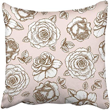 425x425 Staroutah Throw Pillow Cover 18x18 Decorative - Vintage Rose Sketch