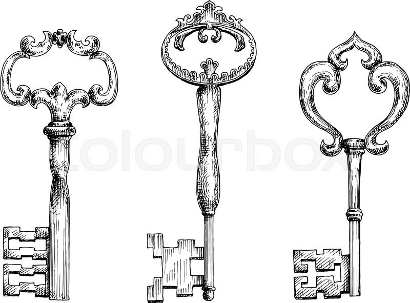 800x591 Decorative Vintage Skeleton Keys Isolated Sketches, Adorned By - Vintage Sketches