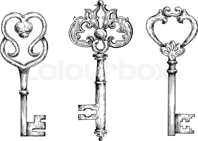 800x571 Vintage Ornate Filigree Keys Or Skeletons, Decorated By Metal - Vintage Sketches