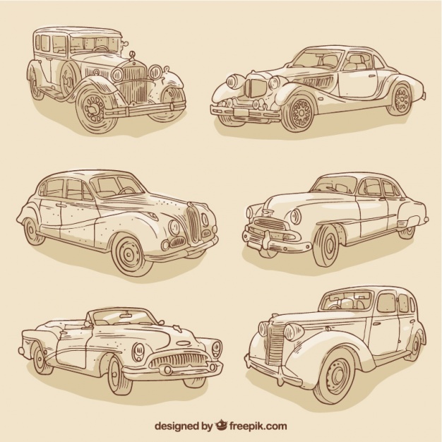 626x626 Collection Of Sketches Elegant Vintage Car Vector Free Download - Vintage Sketches