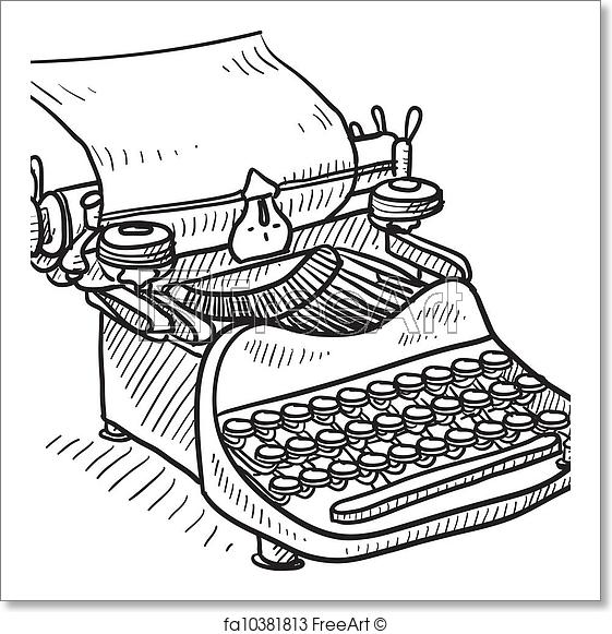 561x581 Free Art Print Of Vintage Manual Typewriter Sketch. Doodle Style - Vintage Typewriter Sketch