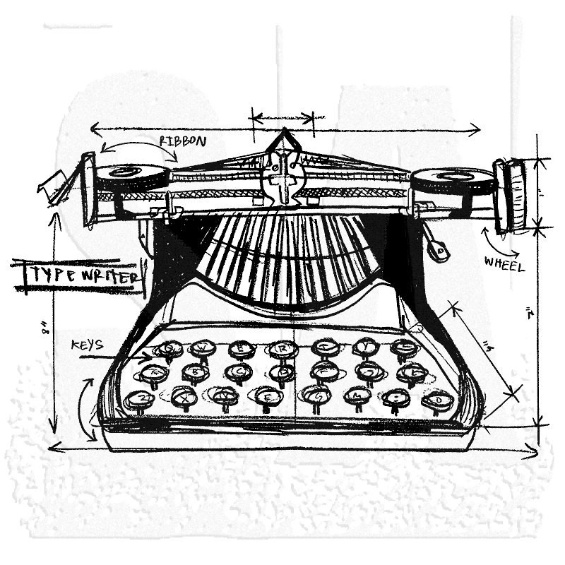 800x800 Tim Holtz Wood Mounted Stamp - Vintage Typewriter Sketch