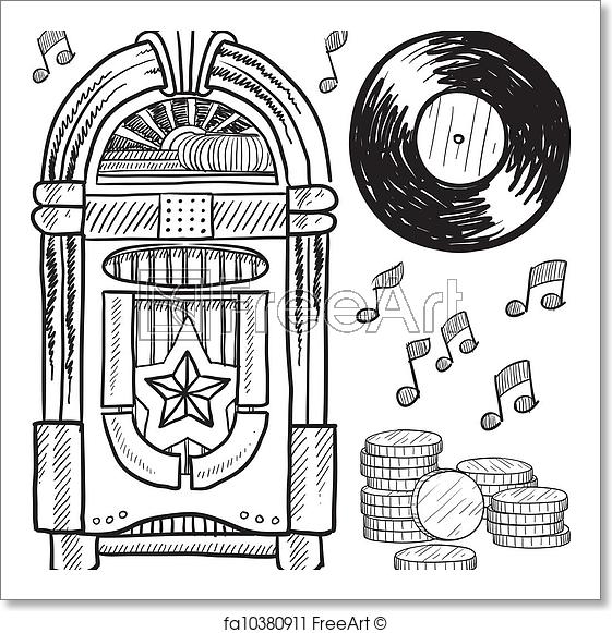 561x581 Free Art Print Of Retro Jukebox Sketch. Doodle Style Retro Jukebox - Vinyl Record Sketch
