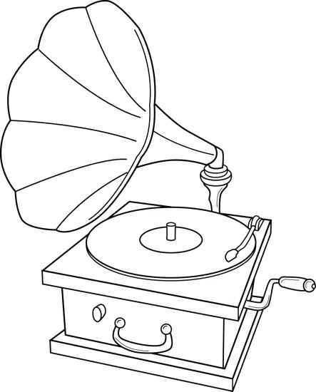443x550 Old Record Player Drawing Sketch Coloring - Vinyl Record Sketch