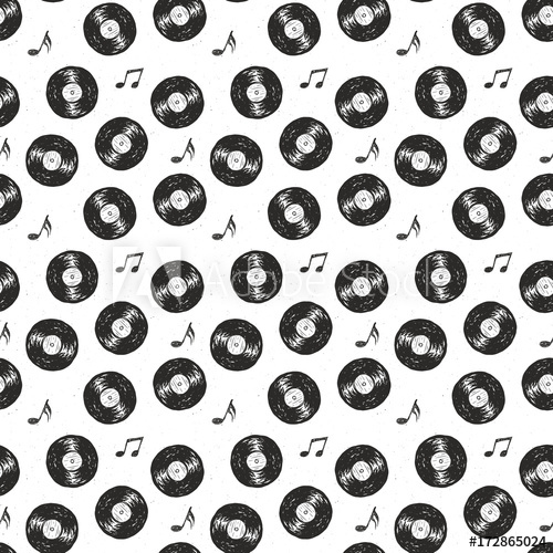 500x500 Vinyl Record Vintage Seamless Pattern Hand Drawn Label Sketch - Vinyl Record Sketch