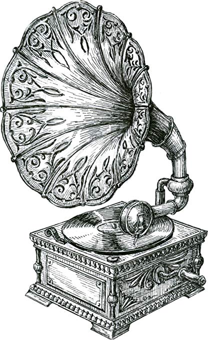 416x679 Pretty Vintage Pencil Sketch Record Player Cartoon - Vinyl Record Sketch