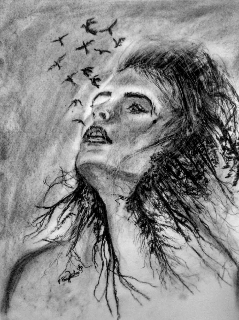 925x1239 A Charcoal Drawing That Potrays Stop Violence Against Women - Violence Sketch