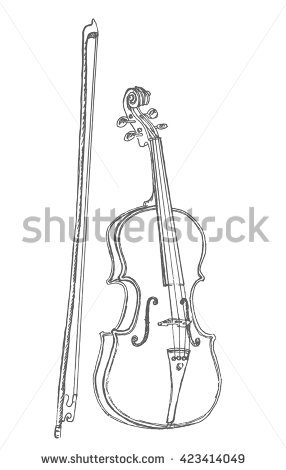 286x470 Drawn Violin All White - Violin Bow Sketch