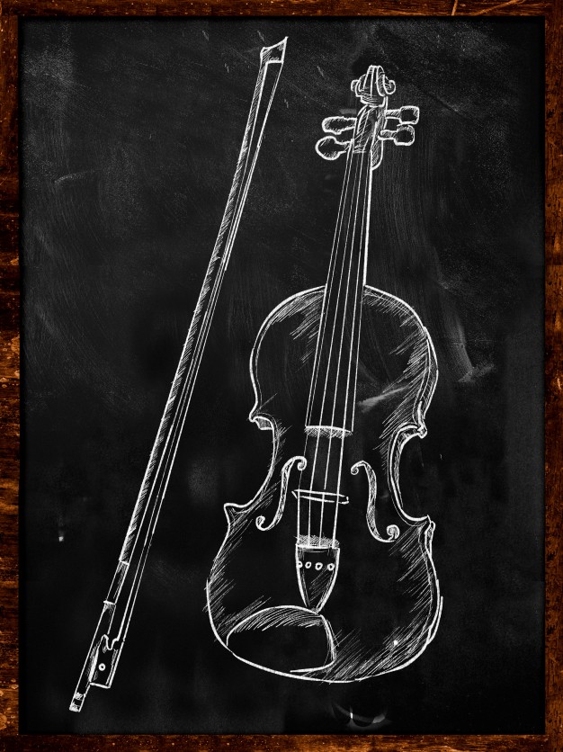 626x836 Violin Drawing Sketch On Blackboard Music Photo Free Download - Violin Sketch