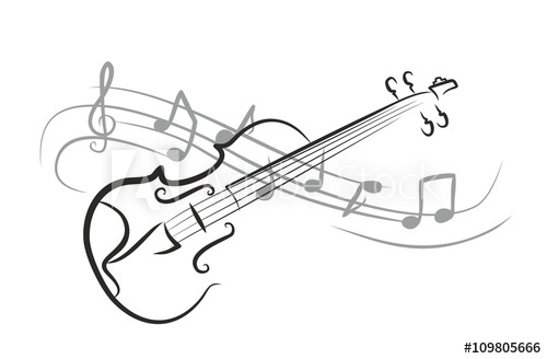 500x328 A Violin Sketch With Notes. - Violin Sketch