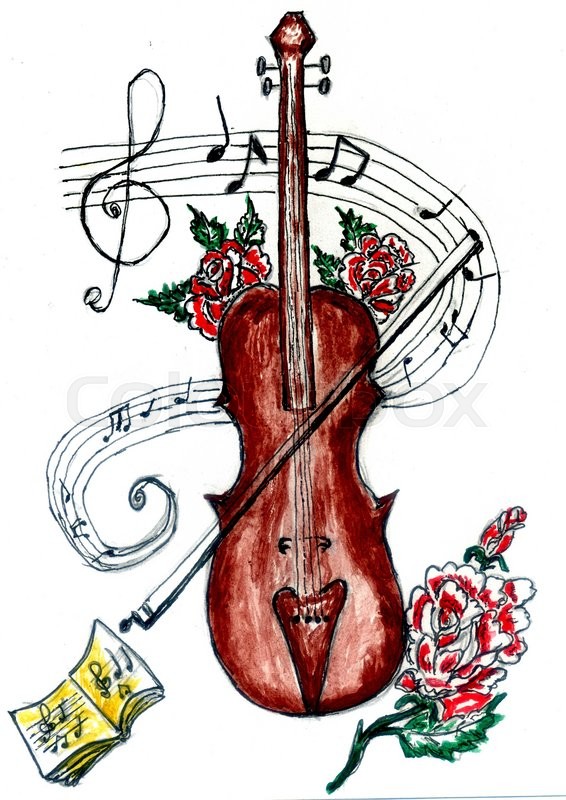 566x800 Detailed Hand Drawn Sketch Of Violin And Musical Notes. Stock - Violin Sketch