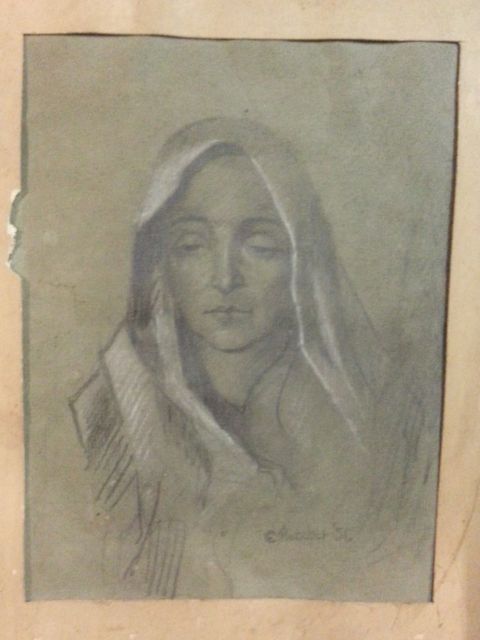480x640 Vintage Original Pencil Sketch Of Virgin Mary Circa 1930s Ebay - Virgin Mary Sketch