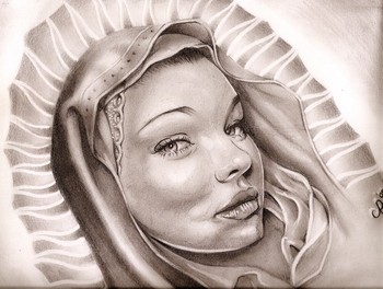 350x264 Cecil Porter Illustration Original Art Pencil Virgin Mary Sketch - Virgin Mary Sketch