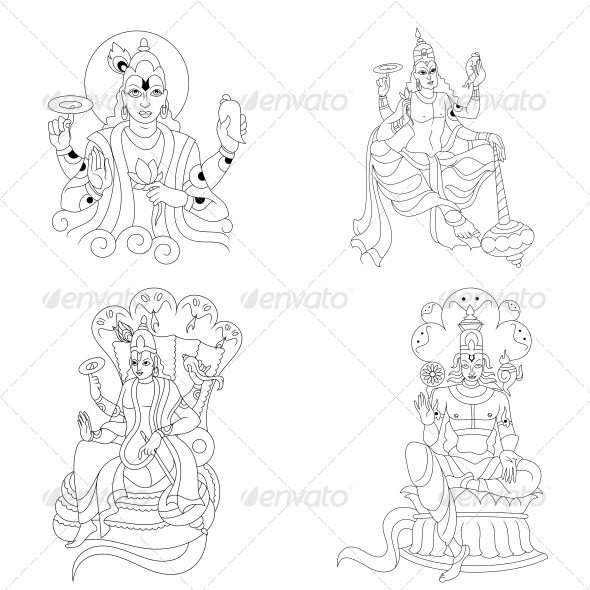 590x590 Hindu Lord Vishnu Religious Vector Designs Pack By Vecras - Vishnu Sketch