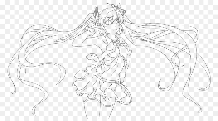 900x500 Line Art Hatsune Miku Vocaloid Drawing Sketch - Vocaloid Sketch