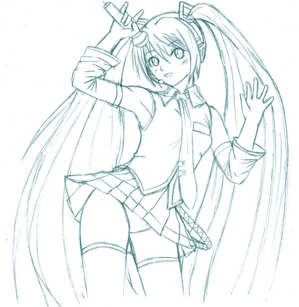 600x616 Vocaloid Miku Hatsune Sketch By Sasionstrife - Vocaloid Sketch