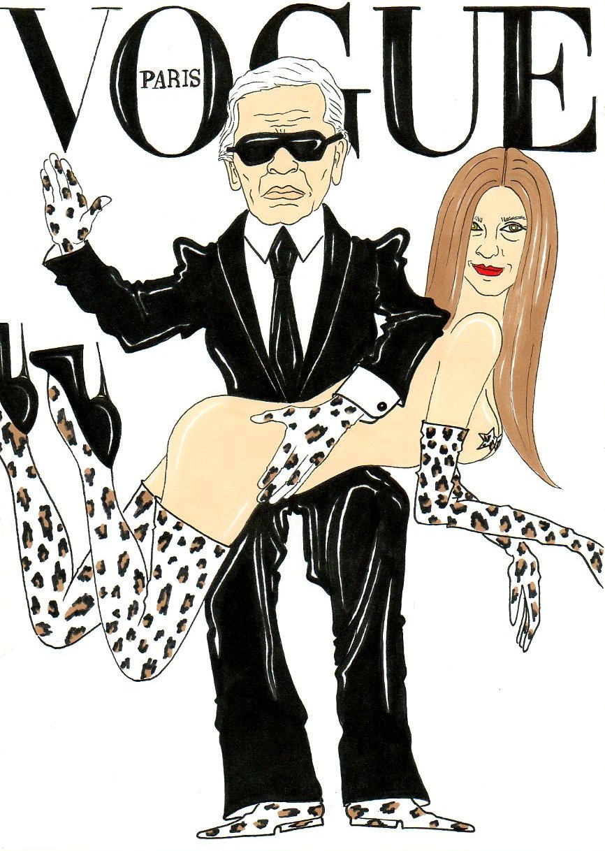 866x1218 Vogue Cover Sketches With Humor Karl Lagerfeld Carine Roitfeld - Vogue Sketches