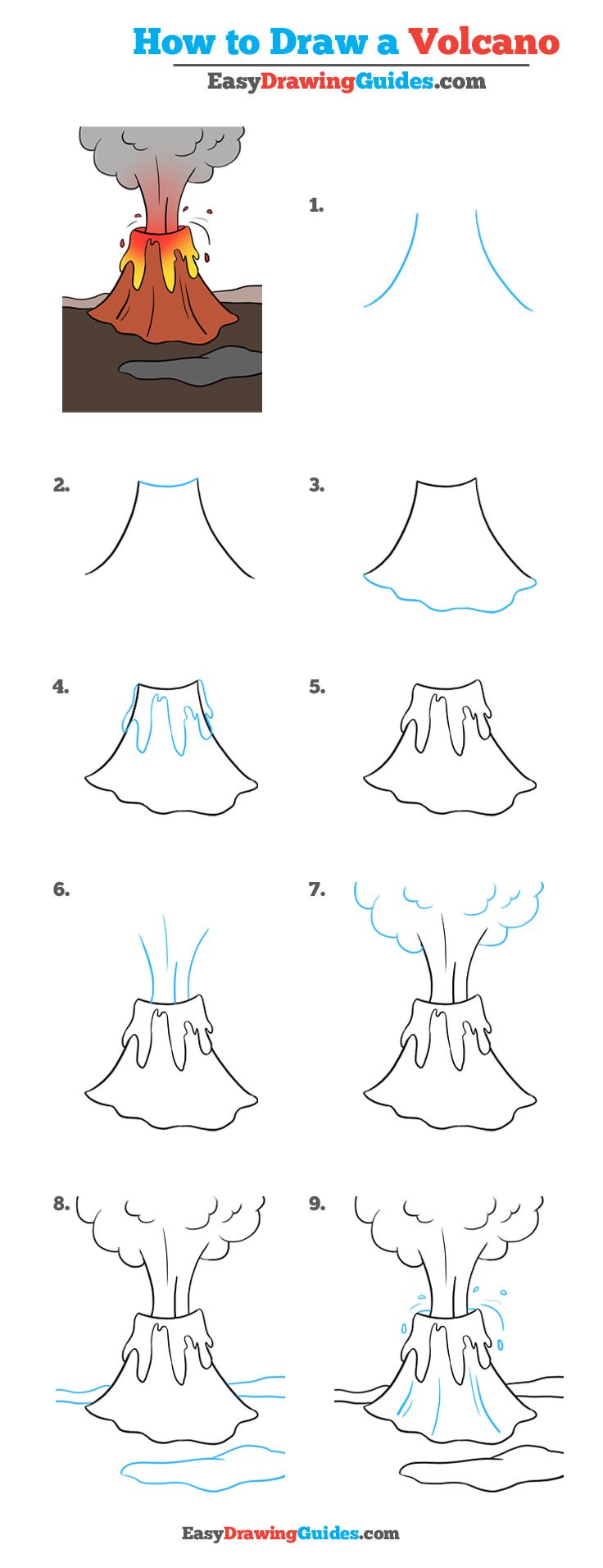 736x1911 How To Draw A Volcano - Volcano Sketch
