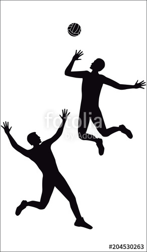 292x500 Sketch. Volleyball Players In A Jump Are Playing With The Ball - Volleyball Ball Sketch