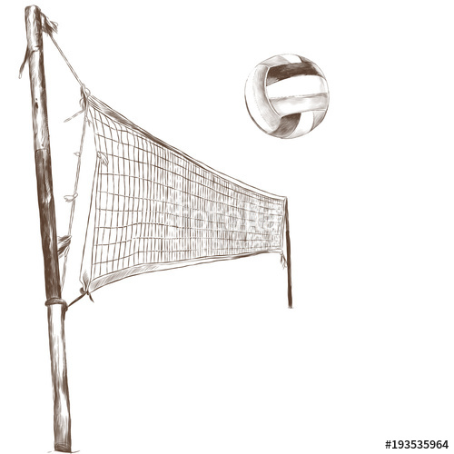 500x500 Volleyball Net And Volleyball Ball In Flight, Sketch Vector - Volleyball Ball Sketch
