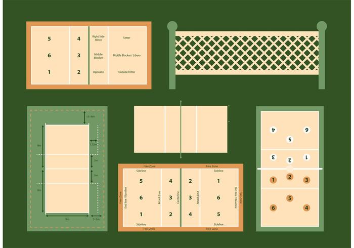 700x490 Volleyball Court Vector Diagrams Set - Volleyball Court Sketch
