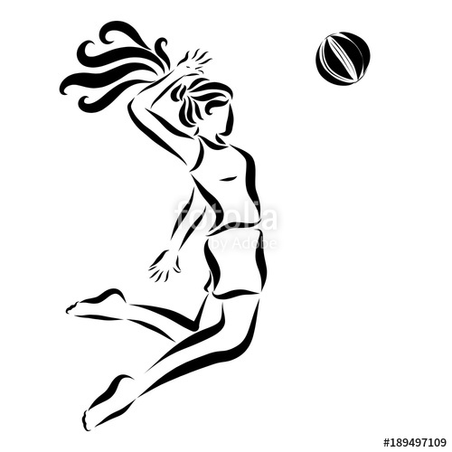 500x500 Girl Playing Volleyball, Sketch In Black Lines Stock Photo And - Volleyball Net Sketch
