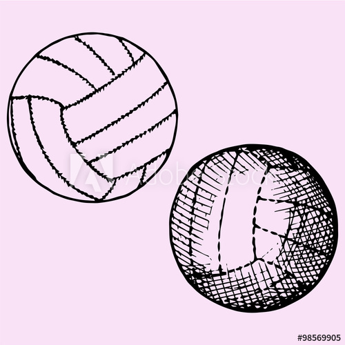 500x500 Set Of Volleyball Ball, Doodle Style, Sketch Illustration, Hand - Volleyball Net Sketch
