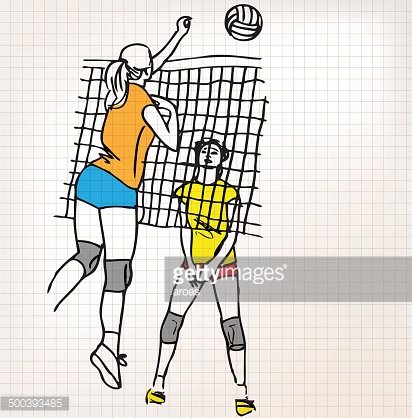412x418 Girls Playing Volleyball Sketch Illustration Premium Clipart - Volleyball Player Sketch