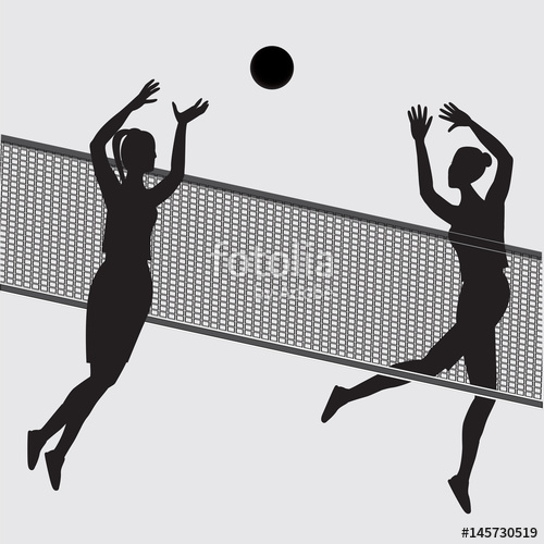 500x500 Sketch Of Two Women Playing Ball Through Volleyball Net Isolated - Volleyball Player Sketch