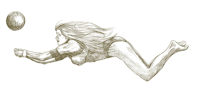 700x345 Volleyball Player (Beach Volleyball). Full Sized Hand Drawing Wall - Volleyball Player Sketch