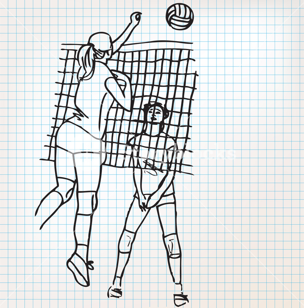 984x1000 Girls Playing Volleyball Sketch Illustration Royalty Free Stock - Volleyball Sketch