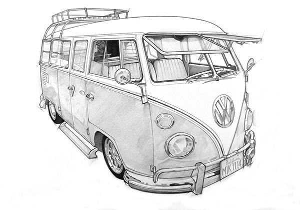 600x419 Vw Camper Van Sketch Vehicles Vw Camper, Vans And - Vw Bus Sketch