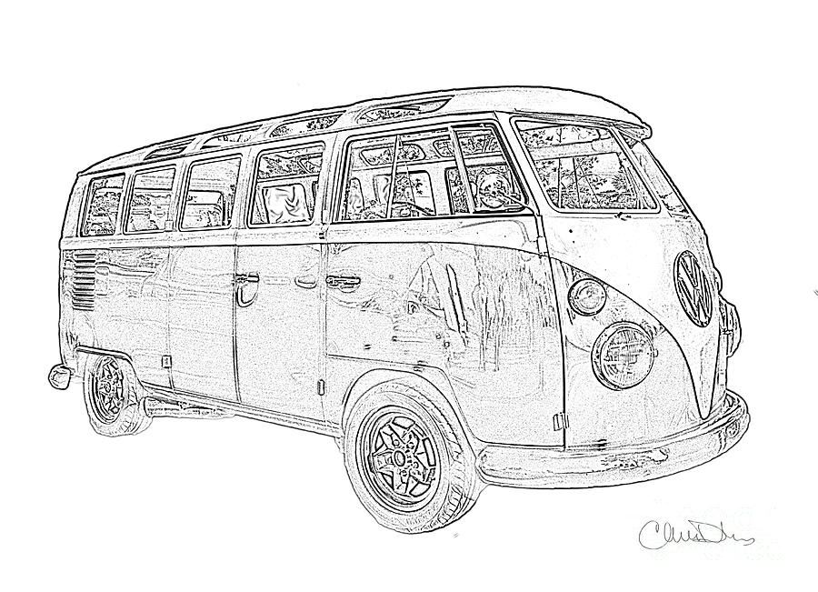 900x651 1963 Volkswagen Bus Black And White Pencil Drawing Drawing By - Vw Bus Sketch