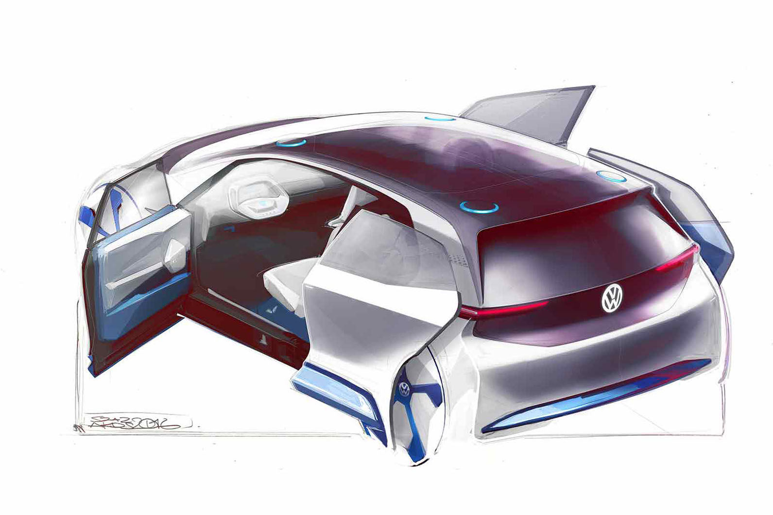 1591x1060 Volkswagen Releases Sketches Of New Electric Vehicle - Vw Sketch