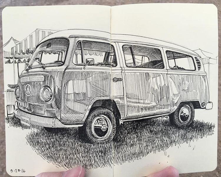 750x602 Sketching A Restored Vw Van - Vw Van Sketch