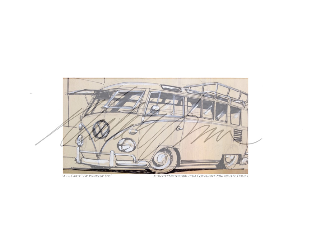1000x800 Vintage Vw Camper Bus, Original Art Work, Drawing - Vw Van Sketch