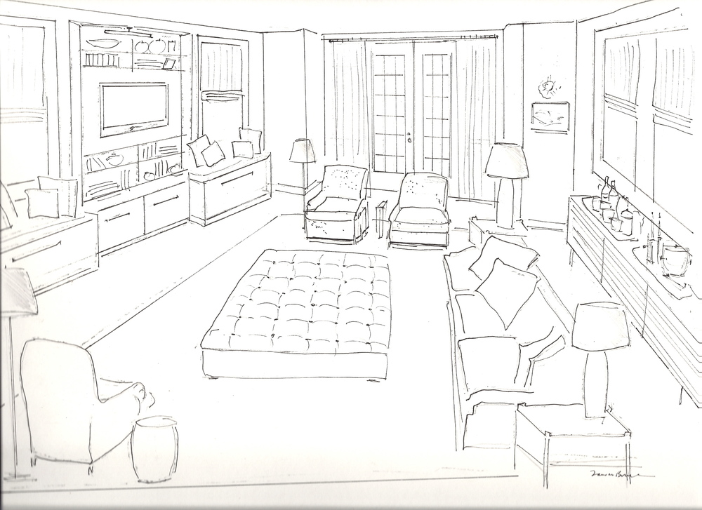 1000x727 Interior Sketch Renderings Lauren Bruce Studio - W Sketch