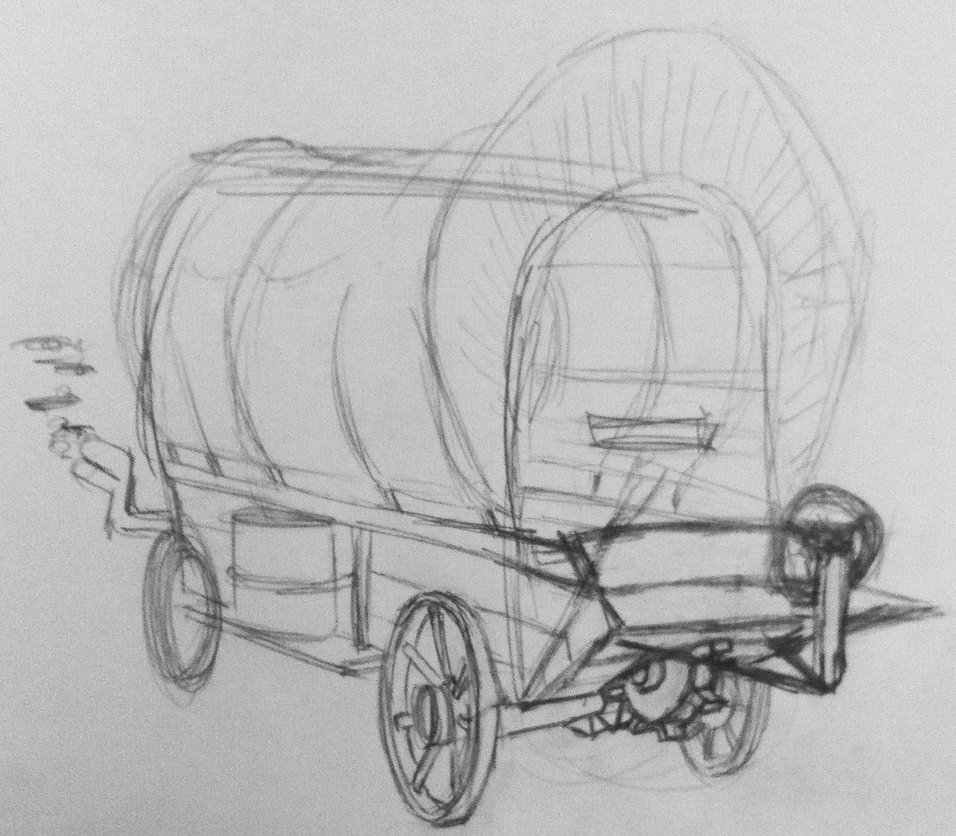 956x836 Covered Wagon Sketch By Scarthirteen - Wagon Sketch