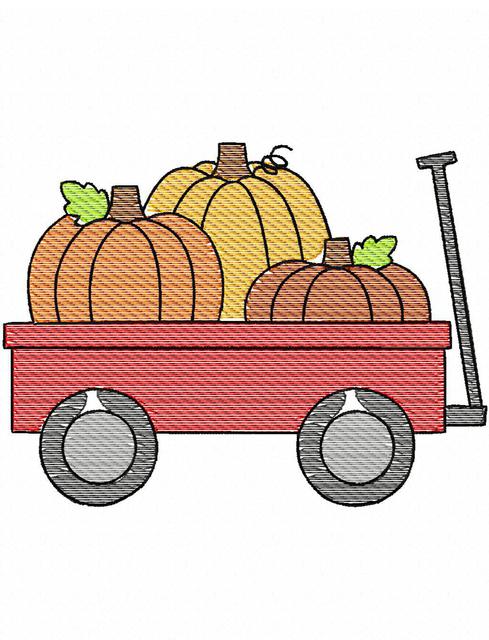 489x640 Pumpkins In Wagon Sketch Embroidery Design - Wagon Sketch
