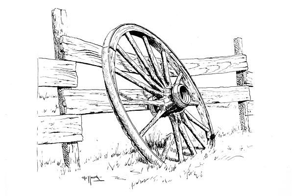 600x400 Wagon Wheel Sketches Wagon Wheel Painting By Bob Hallmark - Wagon Sketch