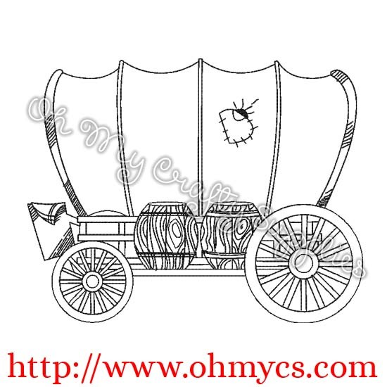 550x550 Covered Wagon Sketch Embroidery Design - Wagon Sketch