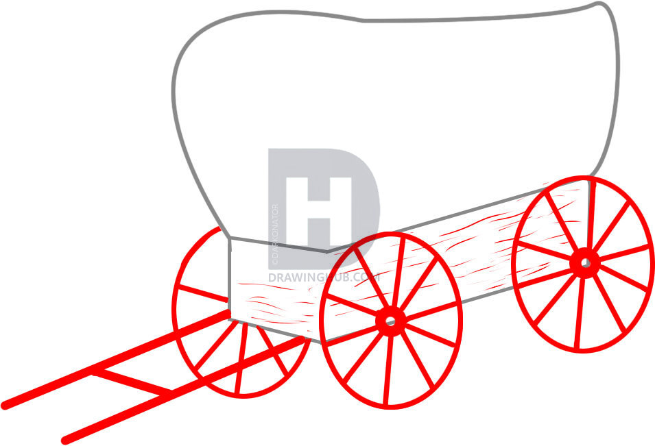 955x651 How To Draw A Wagon, Step By Step, Drawing Guide, By Darkonator - Wagon Wheel Sketch