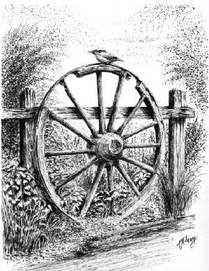 300x388 Old Wagon Wheel Drawing By T J Cleary Pencil + Pen Amp Ink - Wagon Wheel Sketch