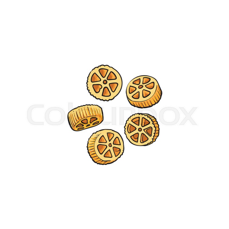 800x800 Raw, Uncooked Wagon Wheel Shaped Italian Pasta, Rotelle, Sketch - Wagon Wheel Sketch