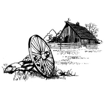 334x320 Barn And Wagon Wheel - Wagon Wheel Sketch