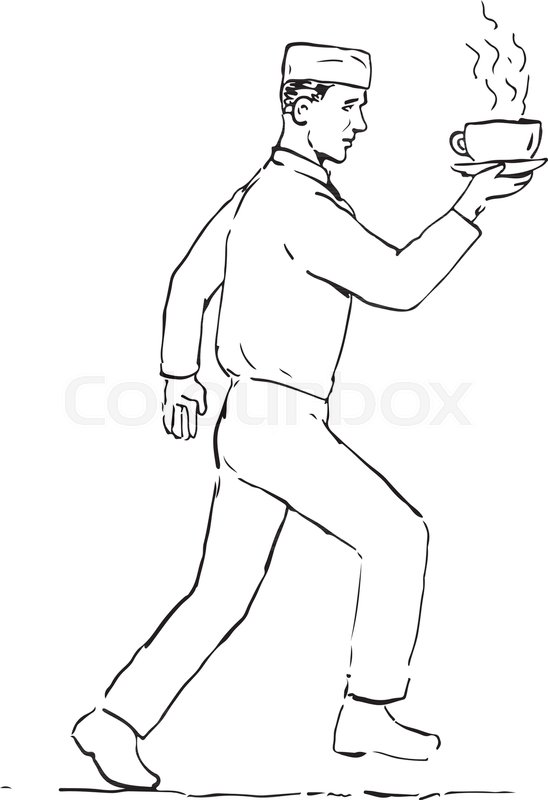 548x800 Drawing Sketch Style Illustration Of A Retro Styled Waiter Running - Waiter Sketch